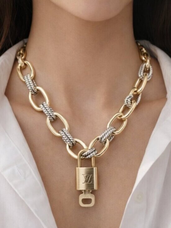 Louis Vuitton Jewelry - Authentic Louis Vuitton Gold AuthePadlock w/ Unbranded Fashion Geometry Necklace